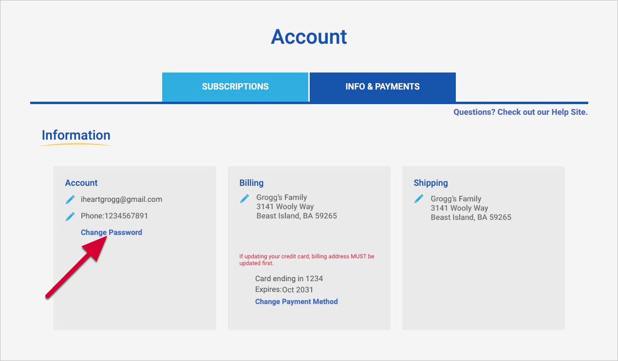 Screenshot of the Info & Payments tab.