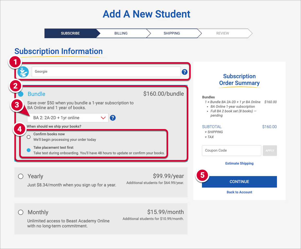 Screenshot of the Subscribe page.