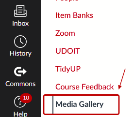 A list of buttons with Media Gallery highlighted.