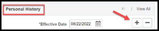 personal history view, click on plus symbol