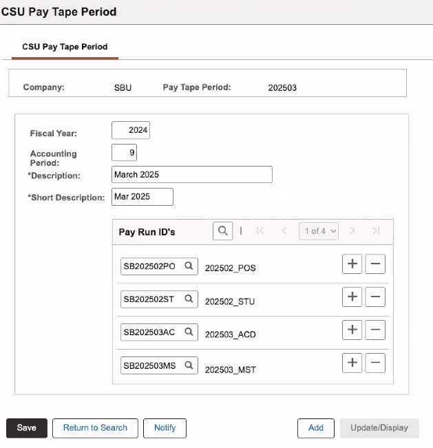 CSU Pay Tape Period example image of how setup should appear