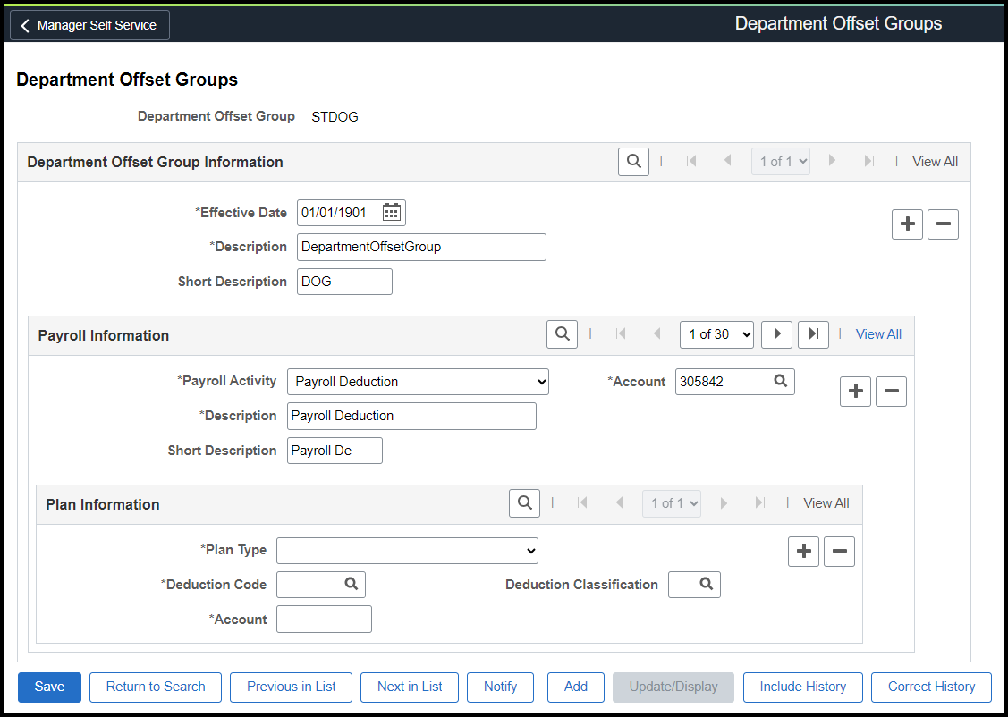 Offset account values