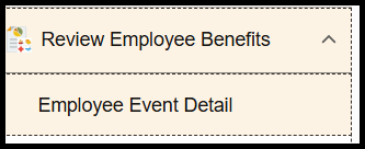 REview Employee Benefits is expanded, showing Employee Event Detail