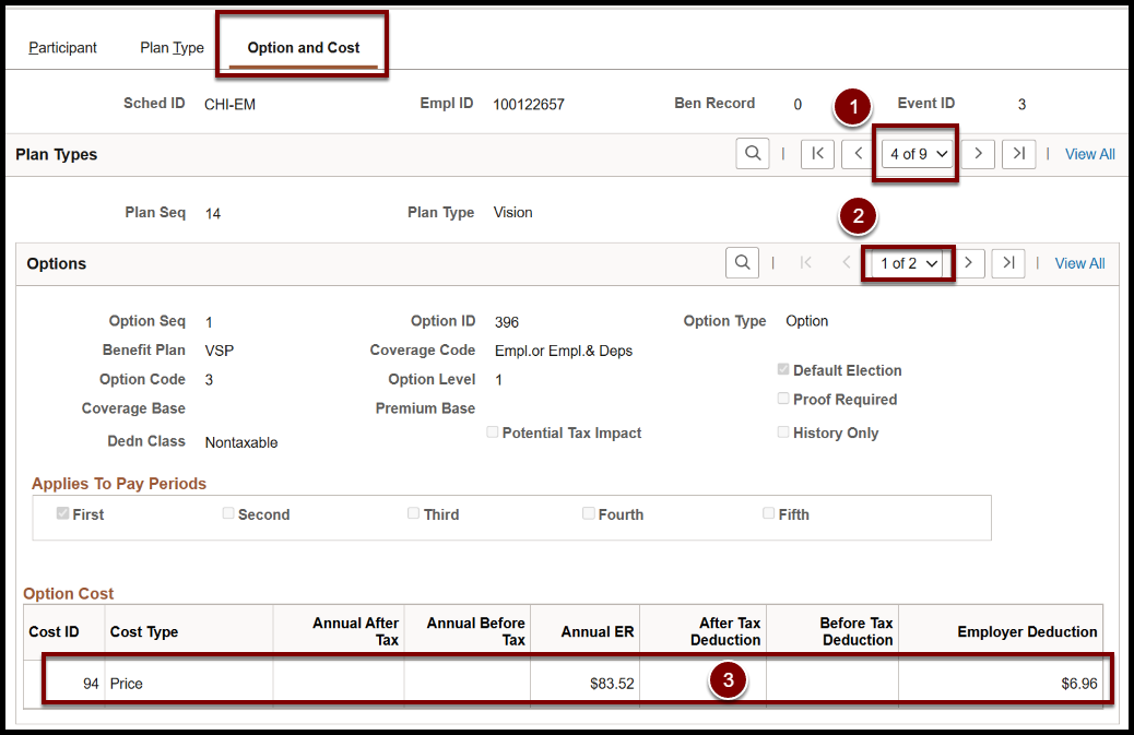 Option anc Cost page