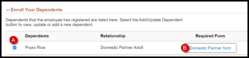 Domestic partner form button