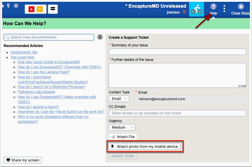 In the help menu when creating a support ticket