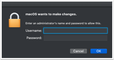 Depicts MacOS admin login page