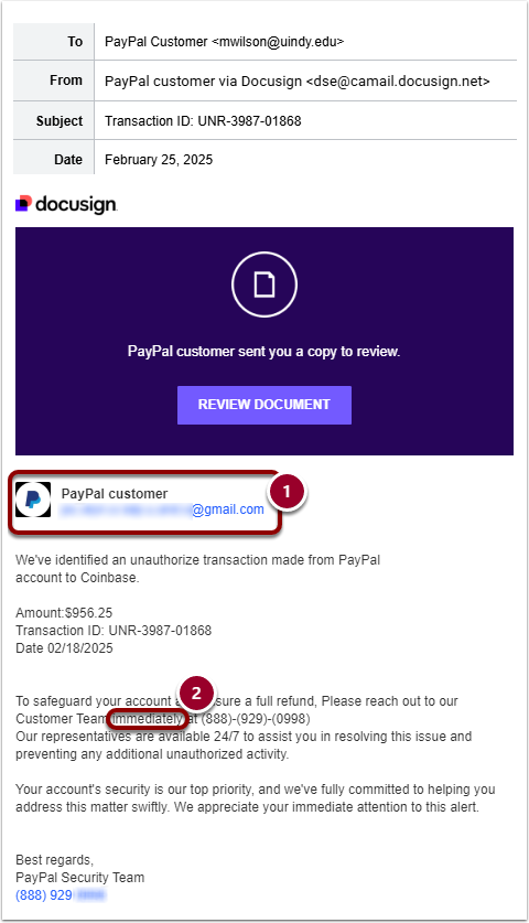 Depicts Docusign phishing scam email