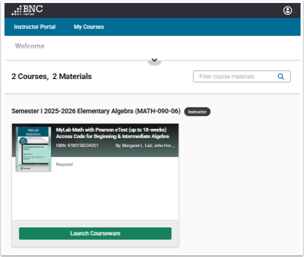 Depicts students view with "Launch Courseware" button at bottom