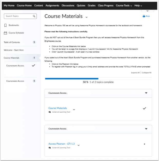 Depicts what students see with courseware access in Ace-It Book Bundle and Access Pearson without Ace-it Book Bundle