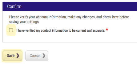 Depicts first login experience with confirmation and save button