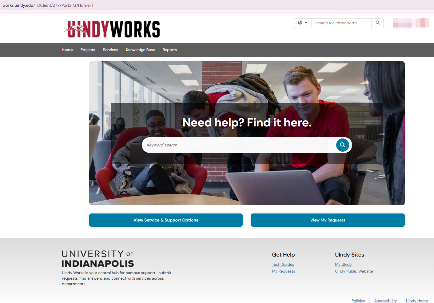 UIndy Works homepage