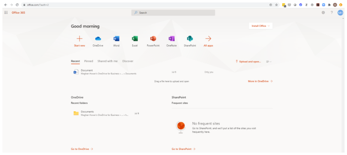 Depicts Office 365 account page