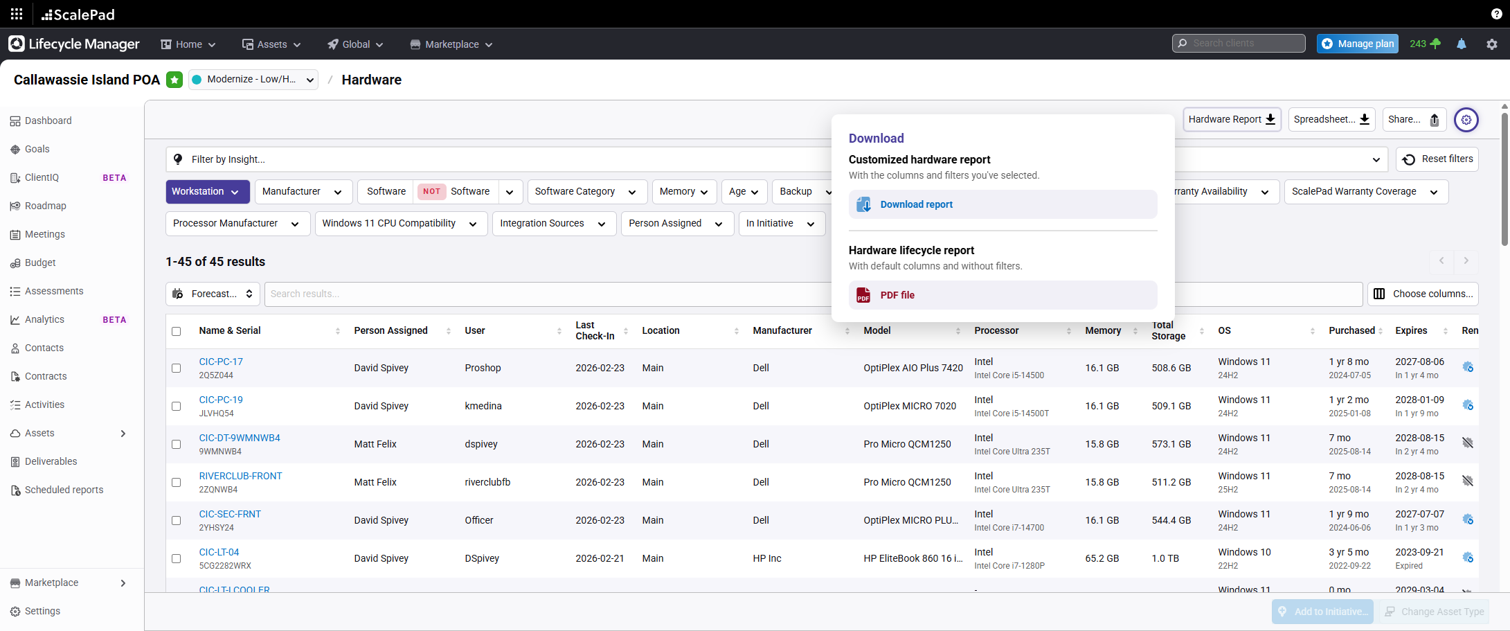 Individual asset row clickable