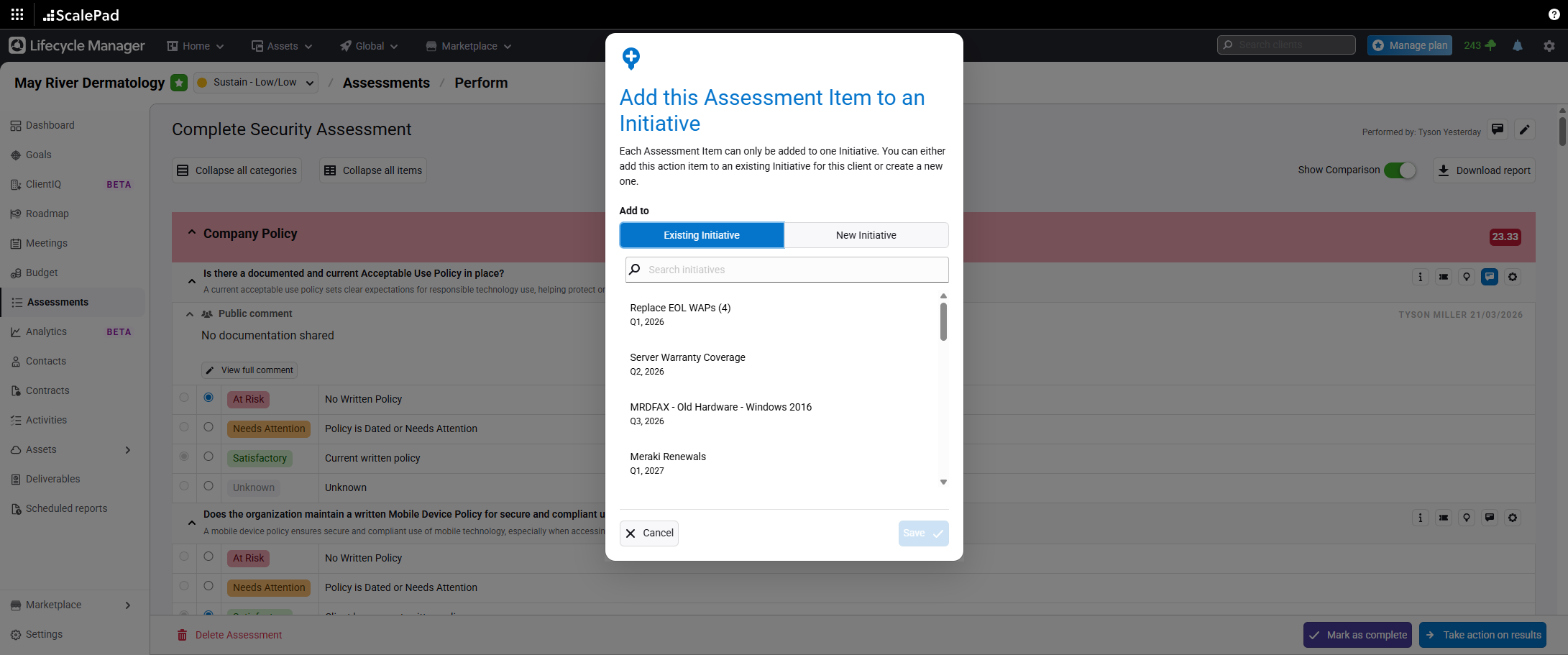 Create an initiative options