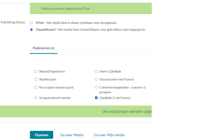 Na het toevoegen van een video in Mijn media, kun je de video alsnog naar een of meerdere cursussen publiceren.