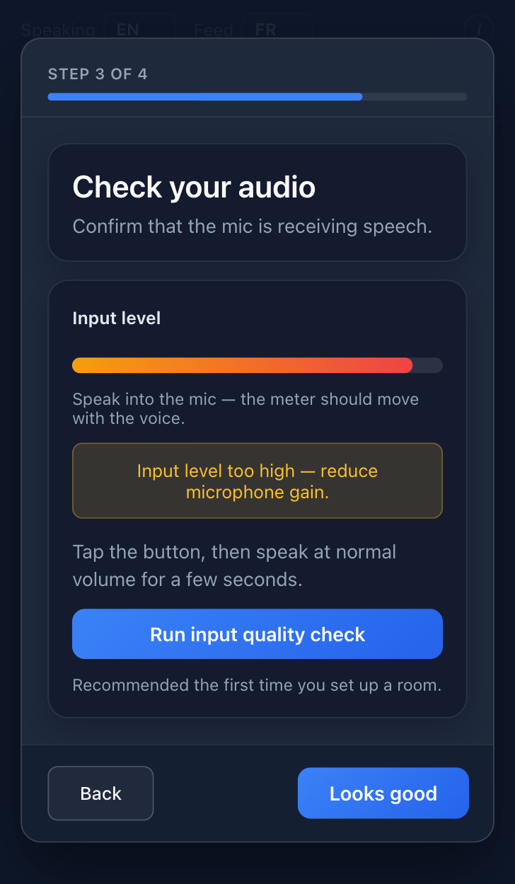 Audio level meter warning